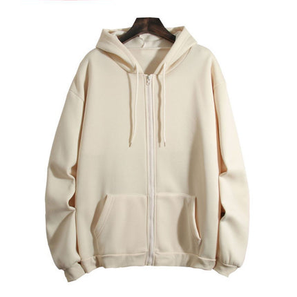 Amazon Aliexpress Cross-Border European and American Clothing 2025 Autumn and Winter Velvet Zipper Loose Pure Color Hooded Sweatshirt for Women