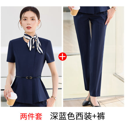 Grey Short-sleeved Suit suit Women's Summer High-end Hotel Front Desk Tooling Elegant Jewelry Store Work Clothes Professional Dress