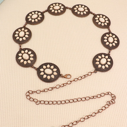 Cross-Border European and American Bohemian Ethnic Style Turquoise Eco-Friendly Alloy Handmade Jewelry Waist Chain Vintage Chain