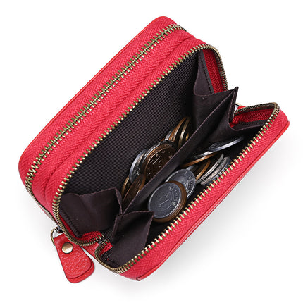 [Low Price Big Sale] First-Layer Cowhide Double-Layer Zipper Accordion Card Holder Women's Anti-Magnetic Genuine Leather Card Holder Large Capacity