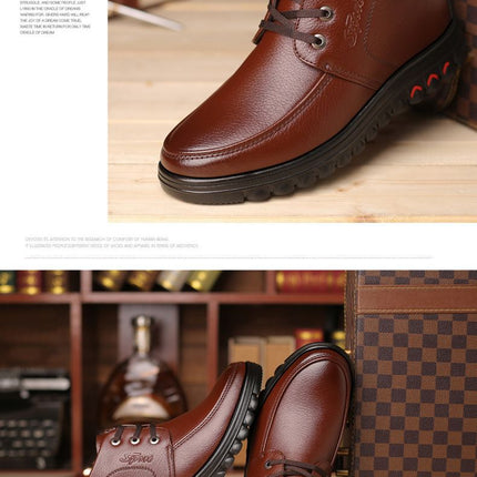 Winter cotton shoes men's leather fleece-lined thick warm high-top non-slip soft bottom middle-aged and elderly cotton shoes dad shoes