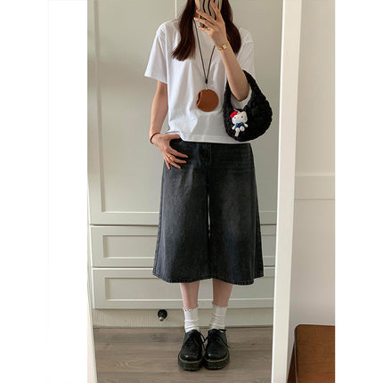American-Style Dark Blue Wide-Leg Jeans for Women, 2025 Autumn New Straight Loose Slimming Lazy Design Floor-Length Pants