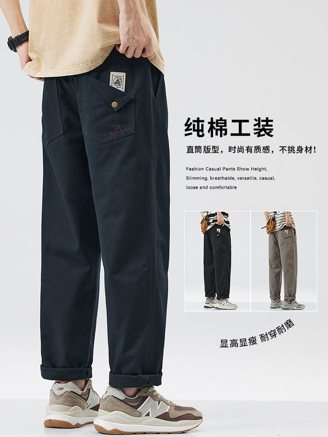 American Pure Cotton Cargo Pants Men's Loose Straight 2025 Spring, Autumn and Summer New Casual Sports Wide-Leg Long Pants