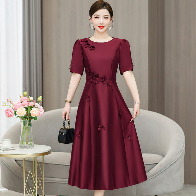 Xi Mother-in-law Wedding Dress wine red Dress 2024 Summer New Mother Dress Retro Elegant Embroidered dress