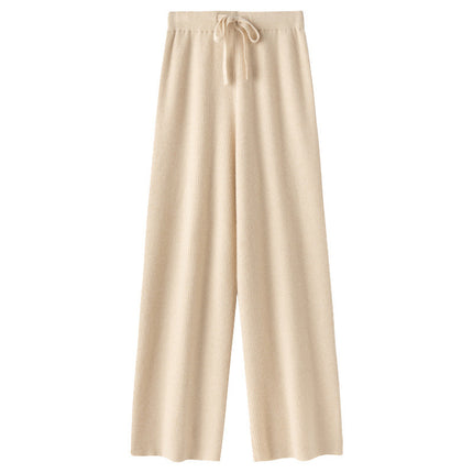 100% wool wide-leg pants women's autumn and winter outer wear lengthened straight pants draping casual striped knitted mop pants