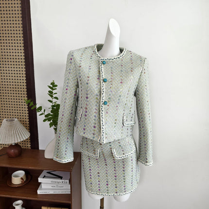 Chanel-Style Women's Suit 2026 Spring and Autumn New Woven Heavy Sequin Short Jacket and Long Skirt Two-Piece Set
