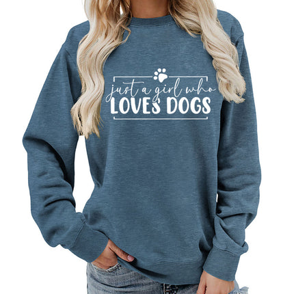 Loves dogs Printed Round Neck Women's Top Sweater Foreign Trade Supply Autumn and Winter Coat Casual Loose European Size Cross