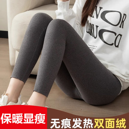 Women's Thermal Leggings with Fleece Lining, Spring and Autumn Thin Fleece Pants, Inner Wear, Plus Size Seamless Tight Pants, Warm Cropped Pants