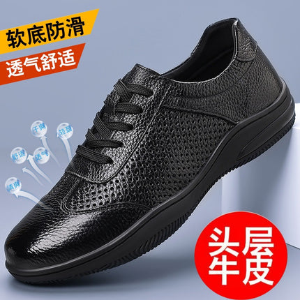 Men's Perforated Leather Shoes 2025 Summer New Men's Non-Slip Breathable Top Layer Cowhide Men's Shoes Soft Sole Trendy German Training Shoes