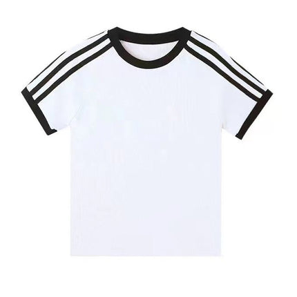 Cross-Border Supply Manufacturer Direct Sales T-Shirt Custom Round Neck Contrasting Stripes Short-Sleeved T-Shirt Blank Board Summer Women