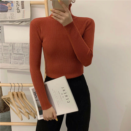 Factory direct turtleneck sweater women's autumn and winter all-match inner slim fit slim top black fashion knitted base shirt