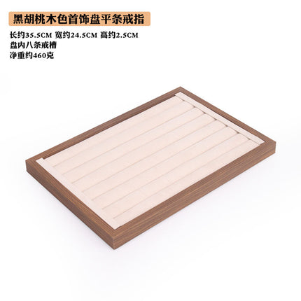 Black walnut wood grain jewelry plate ring necklace bracelet display box white flannel jewelry storage rack