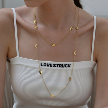 18K Titanium Steel Pig Nose Necklace Accessories Women's High-End Stacked Sweater Chain Extra Long Accessible Luxury Niche Clavicle Chain