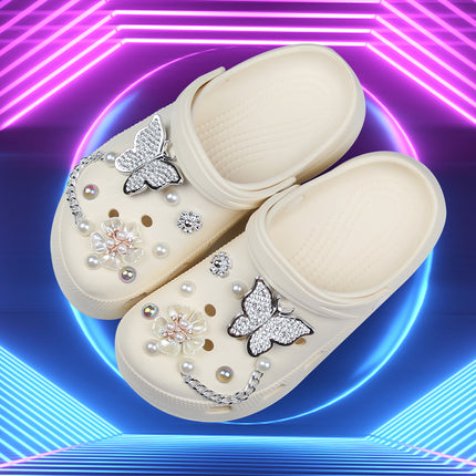 Cross-Border New Model Suitable for Hole Shoe Accessories DIY Shoe Buckle Pearl Chain Butterfly Decoration Removable Shoe Buckle