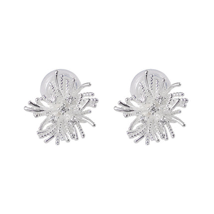 Light Luxury Retro High-End Silver-White Fireworks Earrings for Women Without Pierced Ears Mosquito Coil Ear Clip Design Light Luxury Earrings