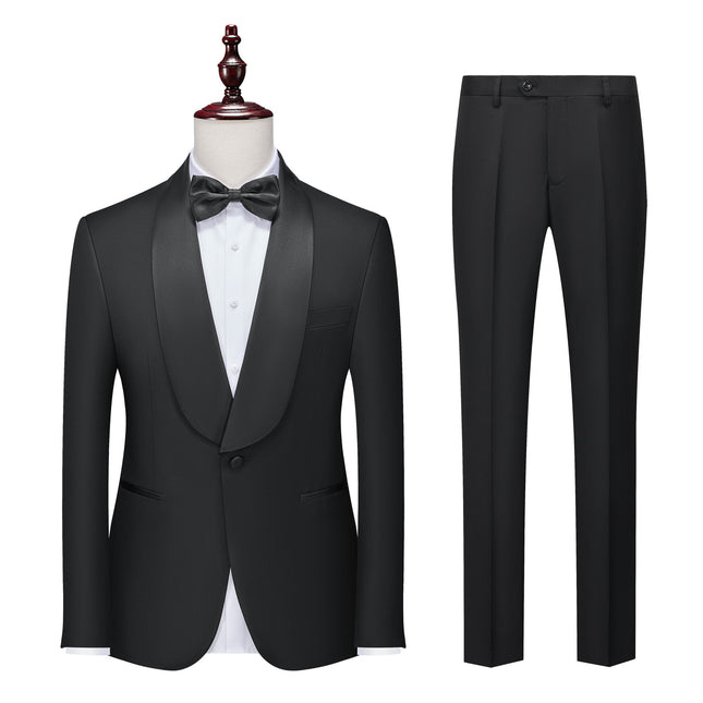 Big Green fruit collar dress art exam performance suit two-piece suit men's wedding host tashido slim suit