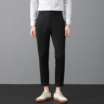 Summer Knitted High Stretch Casual Trousers Korean Style Slim-fit Straight Light Business Men's Trousers