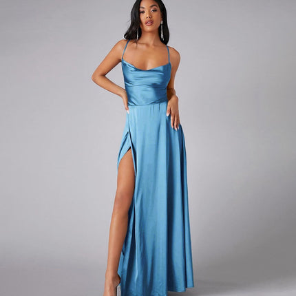 2025 New European and American Foreign Trade Women's Sexy Slim Slim-Fit Backless Amazon Strap Tight Waist Dress Long Dress