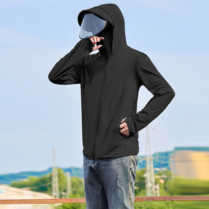 Ice Silk Breathable Thin Men's Sunscreen Clothing Fishing Sunscreen Clothing Hooded Men's Anti-UV Skin Clothing Sunshade Outdoor Men