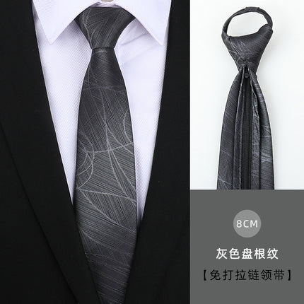 Dress Business Tie Men's and Women's Groom Wedding Black Zipper Korean Narrow No Lazy Striped Bow Tie Plaid
