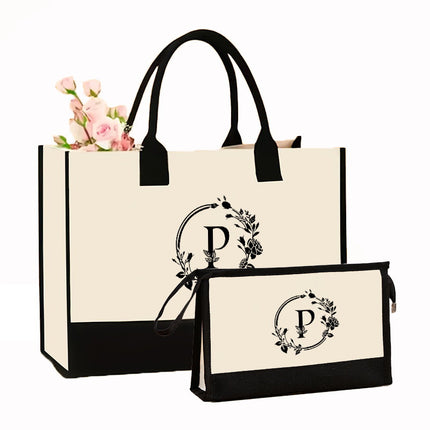 Cross-border Hot-selling Canvas Shoulder Bag Cosmetic Case Bag Contrast Printed Portable Zipper Clutch Bag Storage Case