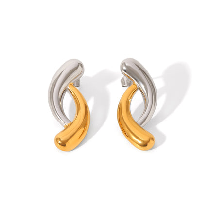 European and American design sense stainless steel earrings gold and silver color matching smooth geometric texture earrings sun five-pointed star earrings for women