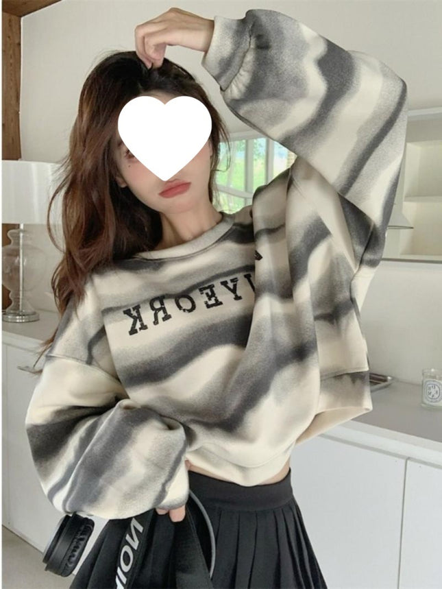 Tie-Dye Crop Sweatshirt Women Round Neck High Waist / Sweatshirt Court Tie-Dye Femme Col Rond