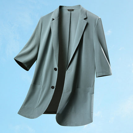 Fat Guy 2025 Summer Ice Silk Thin Three-Quarter Sleeve Suit Men's Plus Size Casual Single Suit Jacket