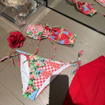 Europe and the United States new cross-border export hot-selling digital printing bow high waist split bikini swimsuit wholesale