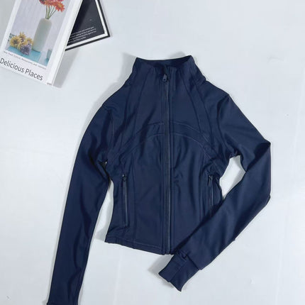 Lulu Yarn Vibration Gold Label Stand Collar Short Jacket Sports Yoga Wear Slimming Sports Jacket for Women