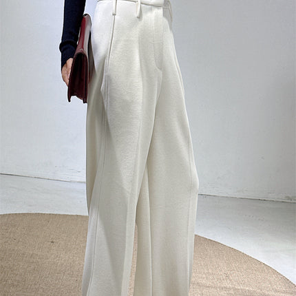 Autumn and winter new white pants with acetate wool high waist wide leg pants women's wool suit pants tall soft waxy