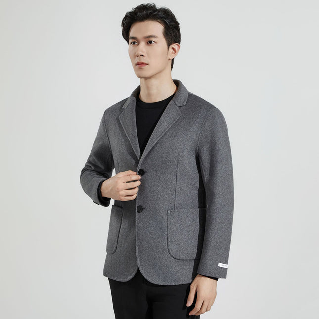 2025 Autumn and Winter Thickened Double-Sided Wool Suit Jacket for Men, Fashionable Single-Breasted Casual Cashmere Jacket, Small Suit