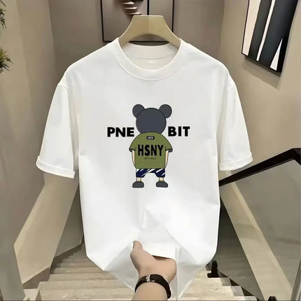 220g Shoulder Short-sleeved T-shirt Women's Cotton Top Summer Cartoon T-shirt Round Neck Loose Breathable plus size Fashion Brand