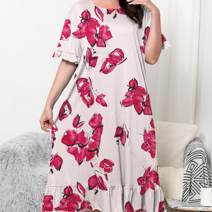 Cross-border Europe and America Amazon Spring and Summer New Short-sleeved Floral Printed Nightdress Home Clothes plus size Women's Casual Pajamas