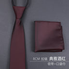 8cm elegant burgundy zipper tie + pocket square