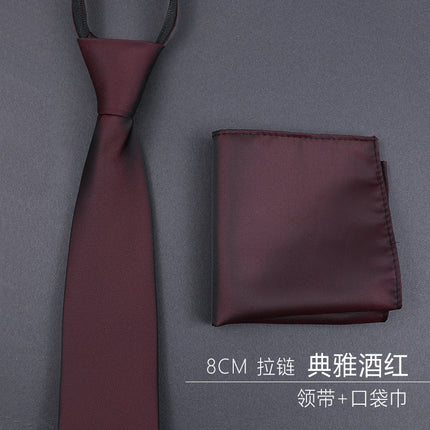 Burgundy Groom Wedding Burgundy Groomsman Formal Business Zipper Knot-Free Men's Tie Wedding