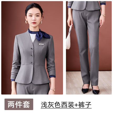 Gray Suit Suit for Women 2025 New Spring & Fall High-End Business Attire Formal Hotel Front Desk Manager Work Clothes