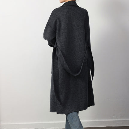 Double-Sided Woolen Loose-Fitting Over-The-Knee Suit Collar Coat 100% Wool Casual Women's Extended Length Mid-Length Style