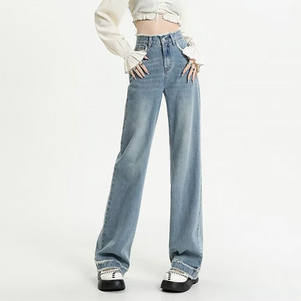 light blue Rust Jeans Women's Spring and Autumn New Arrival chubby girl Loose Slimming All-Match Wide-Leg Trendy Long Pants Drain Straight Pants