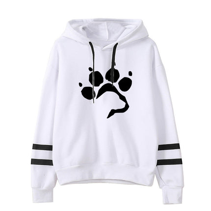AliExpress Amazon Cross-border Love Dog Foot Print Parallel Bars Striped Print Hooded Sweatshirt suit Ladies