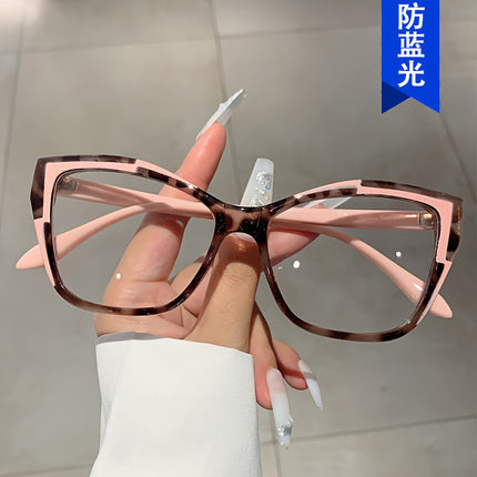 Color-Blocked Cat-Eye Flat Mirror Anti-Blue Light 2024 New Glasses Frame for Women, Versatile European and American Fashion Glasses Frame