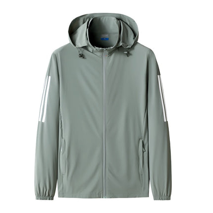 2025 Summer Lightweight Long-sleeved Removable Hat Jacket Men's Loose Casual Fishing Outdoor Sports Ice Silk Sun Protection Clothing