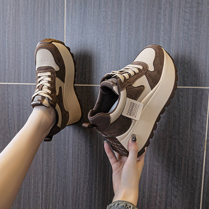 2025 Autumn and Winter New Fashion Thick-Soled Heightening 8cm Trendyy Letters Versatile Women's Casual Shoes Sports Shoes Brown