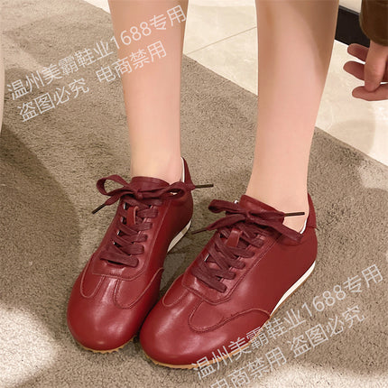First-Layer Cowhide German Training Shoes, White Sneakers for Women, 2026 Spring Versatile Casual Sports Lace-Up Shoes, Red
