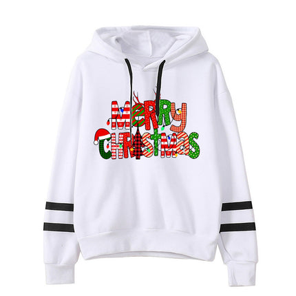 Christmas Merry Christmas printed parallel bars striped hooded hoodie European size plus size men's and women's cross-border
