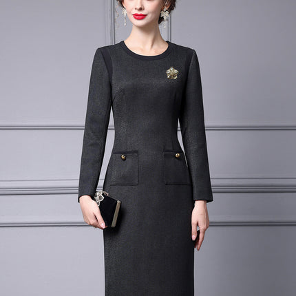 Zhili Woolen Dress, Spring Style for Women, High-End Black Slimming Long-Sleeve Dress That Hides the Figure, 2026 New Model