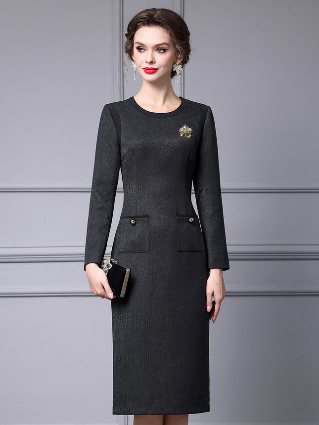 Zhili Woolen Dress, Spring Style for Women, High-End Black Slimming Long-Sleeve Dress That Hides the Figure, 2026 New Model