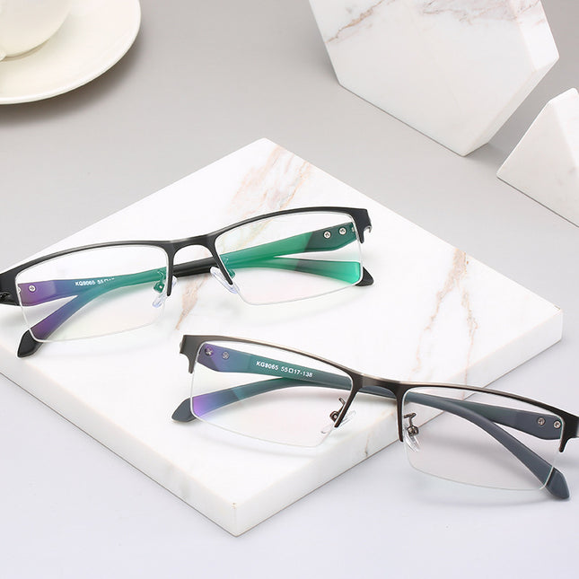 Men's Business Glasses Frame Metal Alloy Glasses Frame New Half Frame Can Be Equipped with Myopia Glasses Finished Product with Degree for Men
