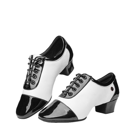 Dance Bailey Professional Latin Dance Shoes Men's Cowhide Black and White Spliced Two-Point Soft Sole Dance Shoes Boys Dance Shoes