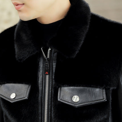2023 Winter Lapel New Gold Mink Jacket Men's Fur All-In-One Men's Thickened Leather Jacket Light Luxury Fur Jacket